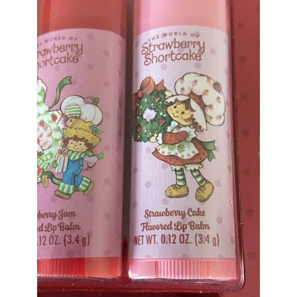 Set‎ Of 3 Strawberry Shortcake Flavored Lip Balms And Keychain Holder NEW